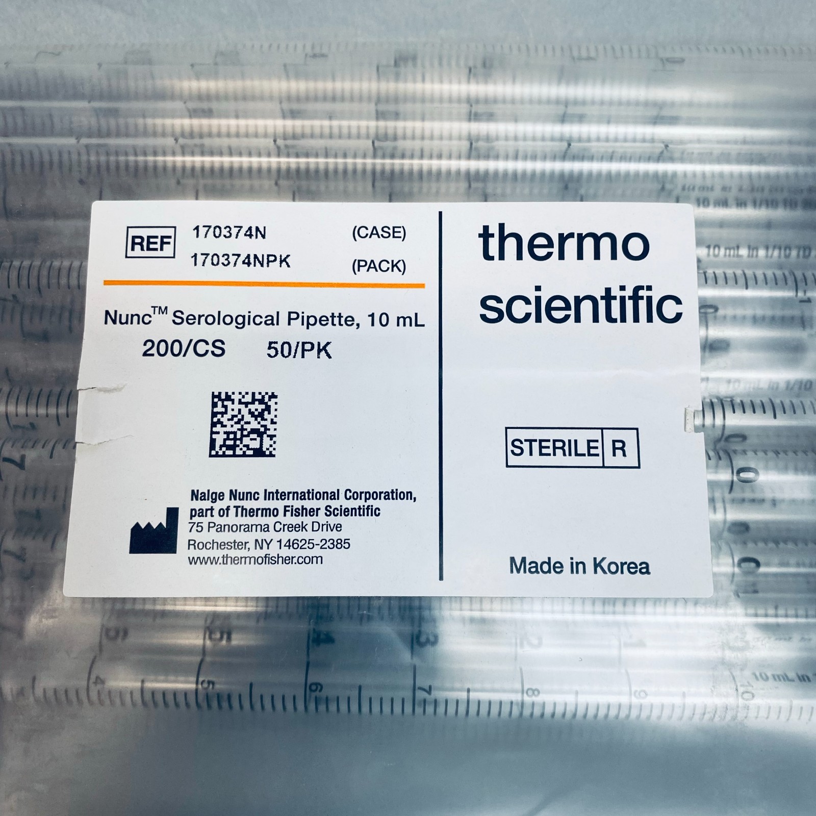 Thermo Scientific Nunc Serological Pipette 10 ml Sterile Lot of 400 Pipettes