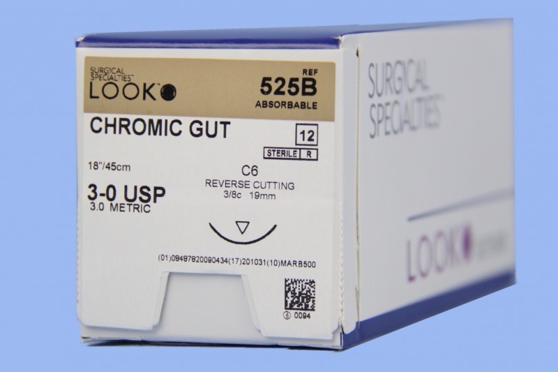 Look Chromic Gut Absorbable Reverse Cutting Sutures Angiotech 12/Bx