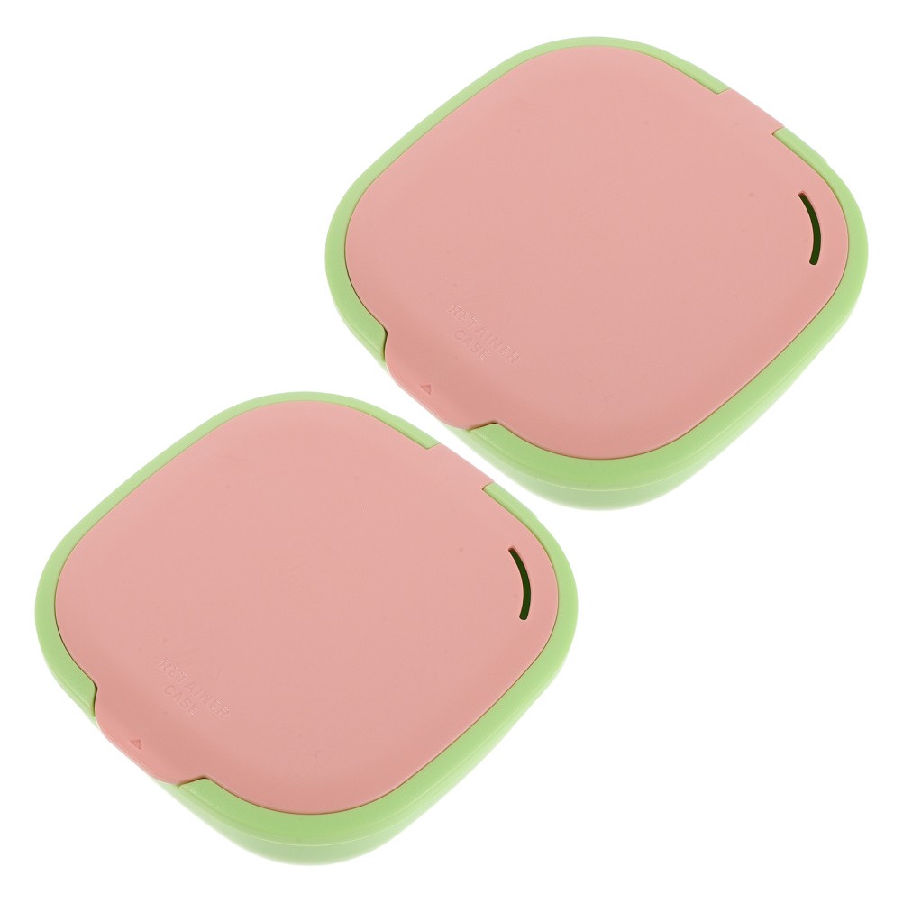 2 Pcs Cute Slim Retainer Aligner Case with Mirror Dentures Container