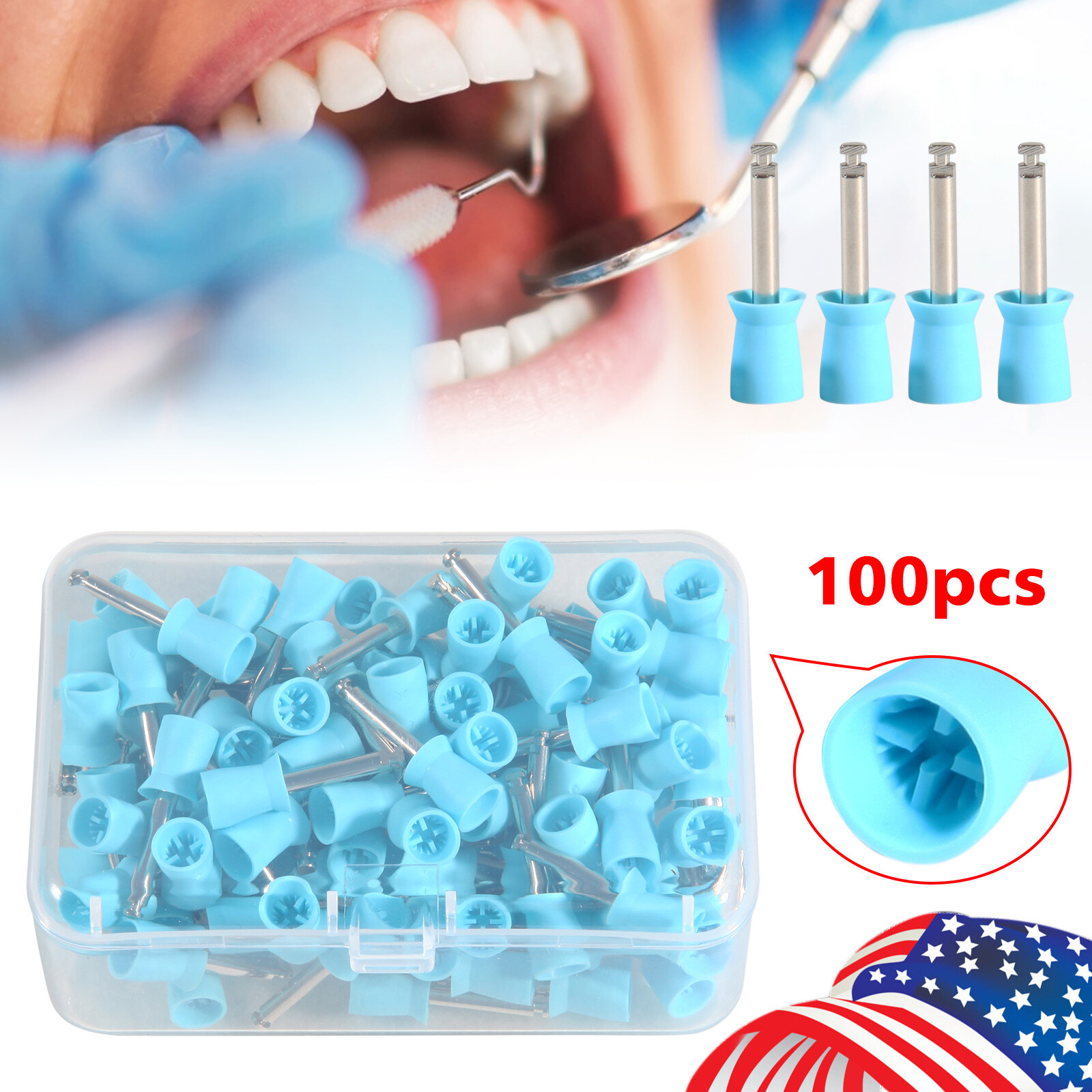 100 pieces Dental Prophy Cup Rubber Polish Polishing Tooth Latch Type Blue sx