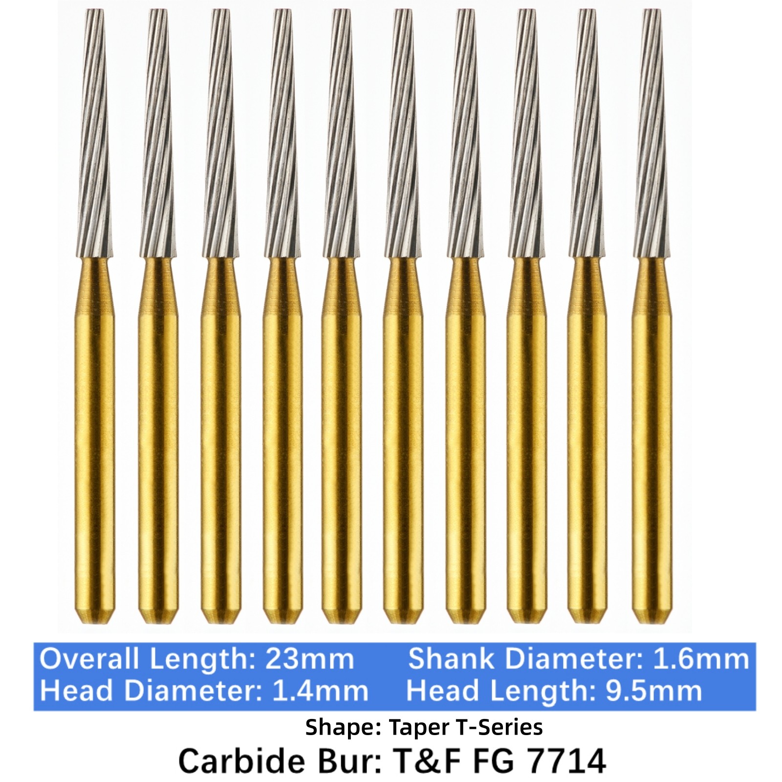 Vakker 10PC Dental Tungsten Carbide Burs FG Gold Trimming & Finishing High Speed