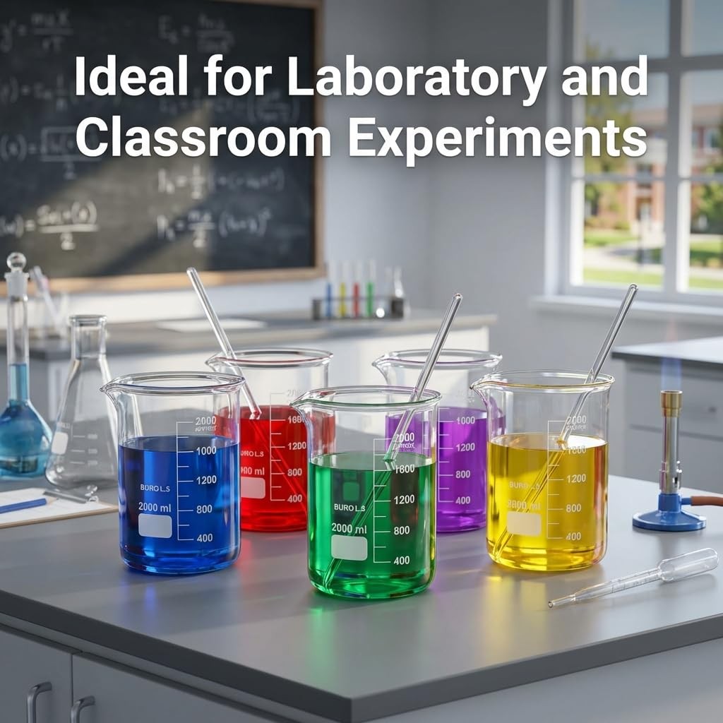 Borosilicate Glass 2000ml Beaker – Double Scale Measuring Cup Lab Classroom