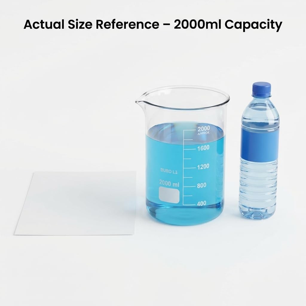 Borosilicate Glass 2000ml Beaker – Double Scale Measuring Cup for Lab Classroom