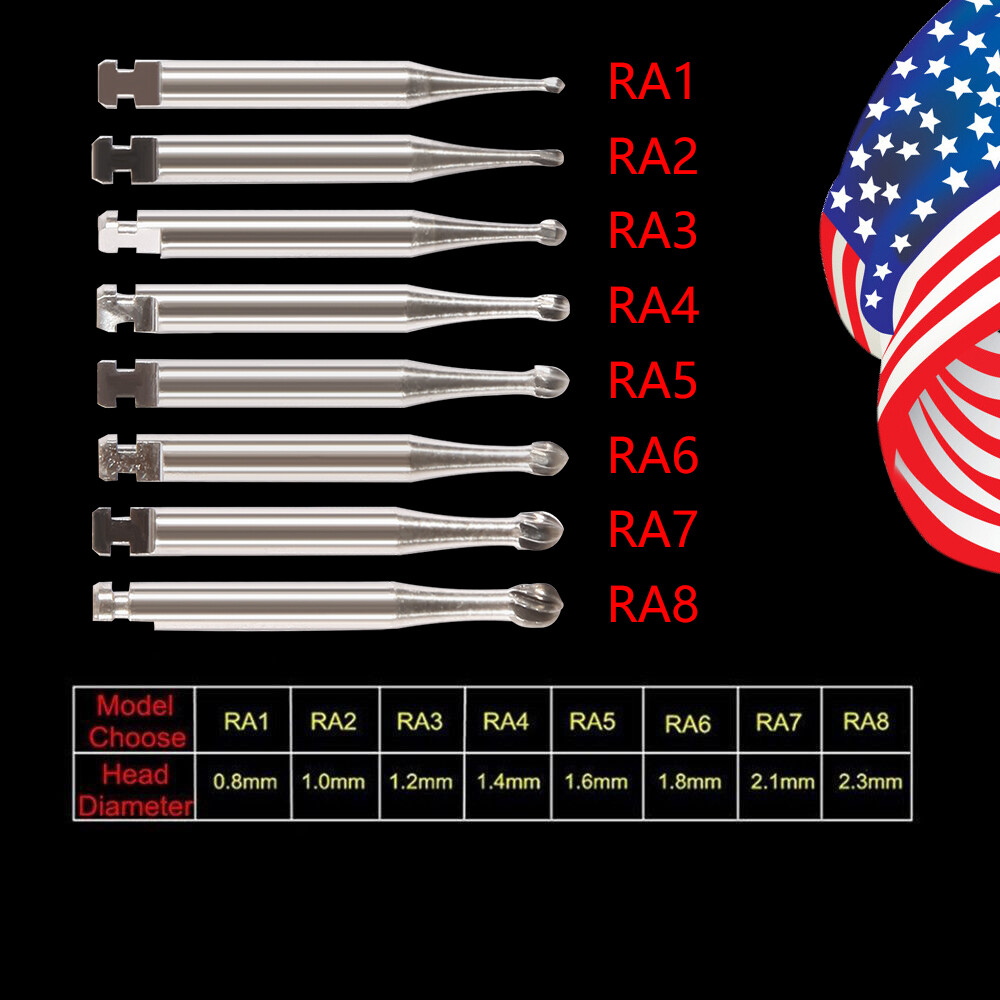 5 Pcs/Pack Dental RA Round Carbide Bur For Slow Speed Latch Type RA 1#-8# OR