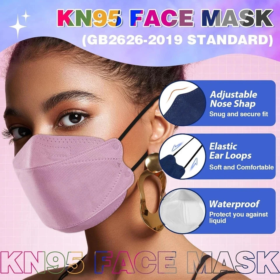 XDX KN95 Face Masks 100 Pack, 5 Layers Breathable Comfortable KN95 Masks for Adu