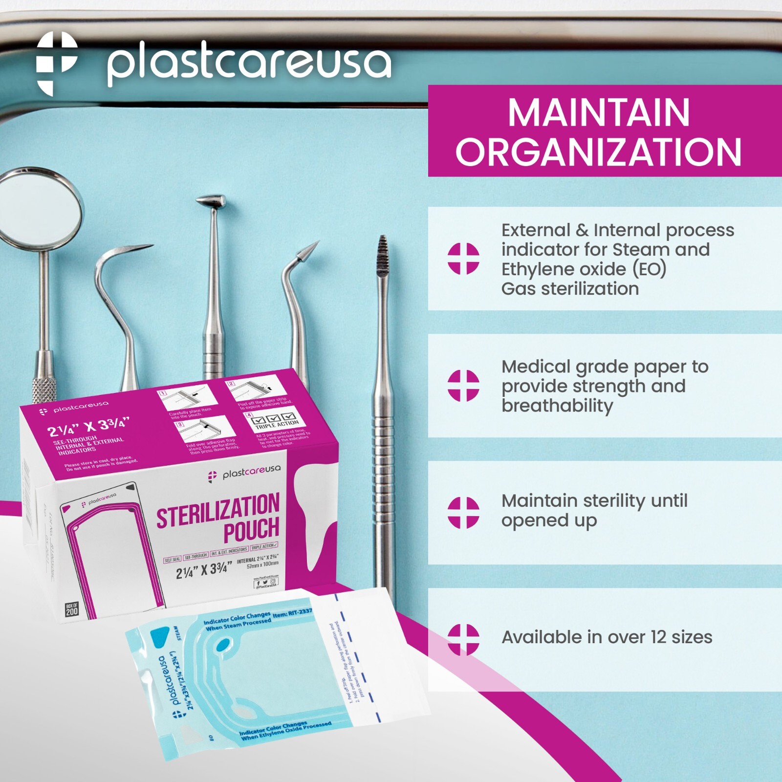 1000 2.25″ x 2.75″ Self-Sealing Sterilization Pouches for Autoclave (5 Boxes)
