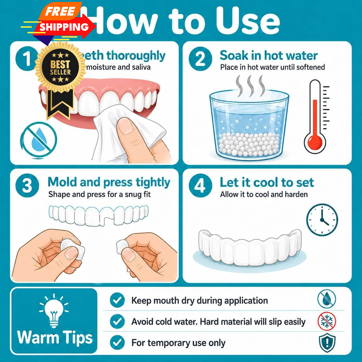 Sukh 10.9oz Moldable False Teeth Beads – Tooth Repair Kit,Repair Small, White