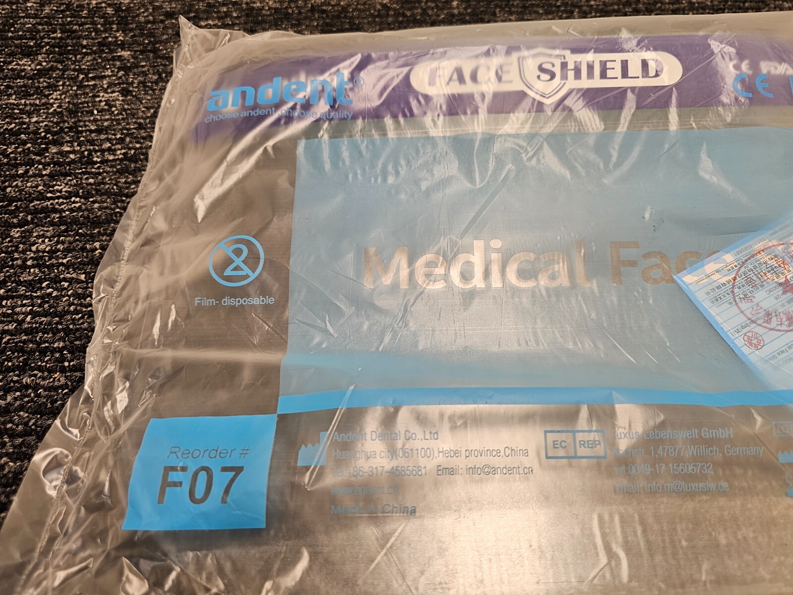 (QTY 10) Andent FACE SHIELD Medical Grade Protector – Clear