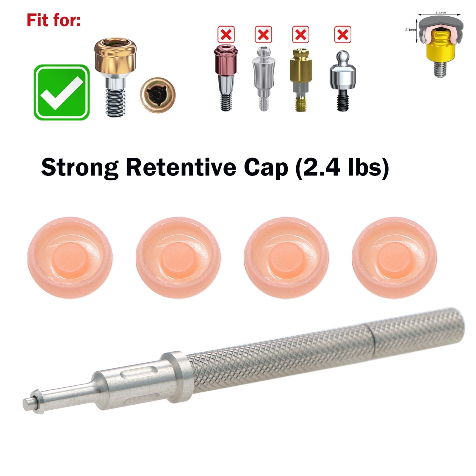 US For Zimmer Dental Locator Attachment Abutment & Male Cap Tool PAØ3.5mm 5mm GH