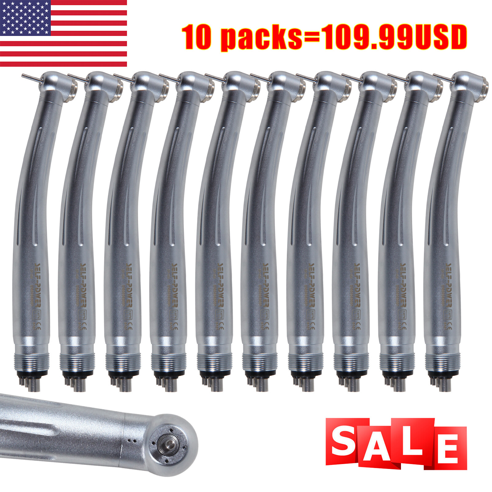 10* NSK Style Dental High Speed Handpiece Push 4HOLE Self Power US FREE SHIPPING