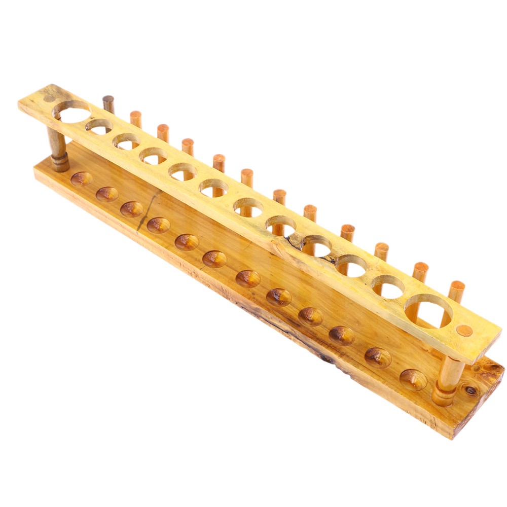 Wooden 12 Tube Test Stand Holder for Laboratory Storage Light Brown Design
