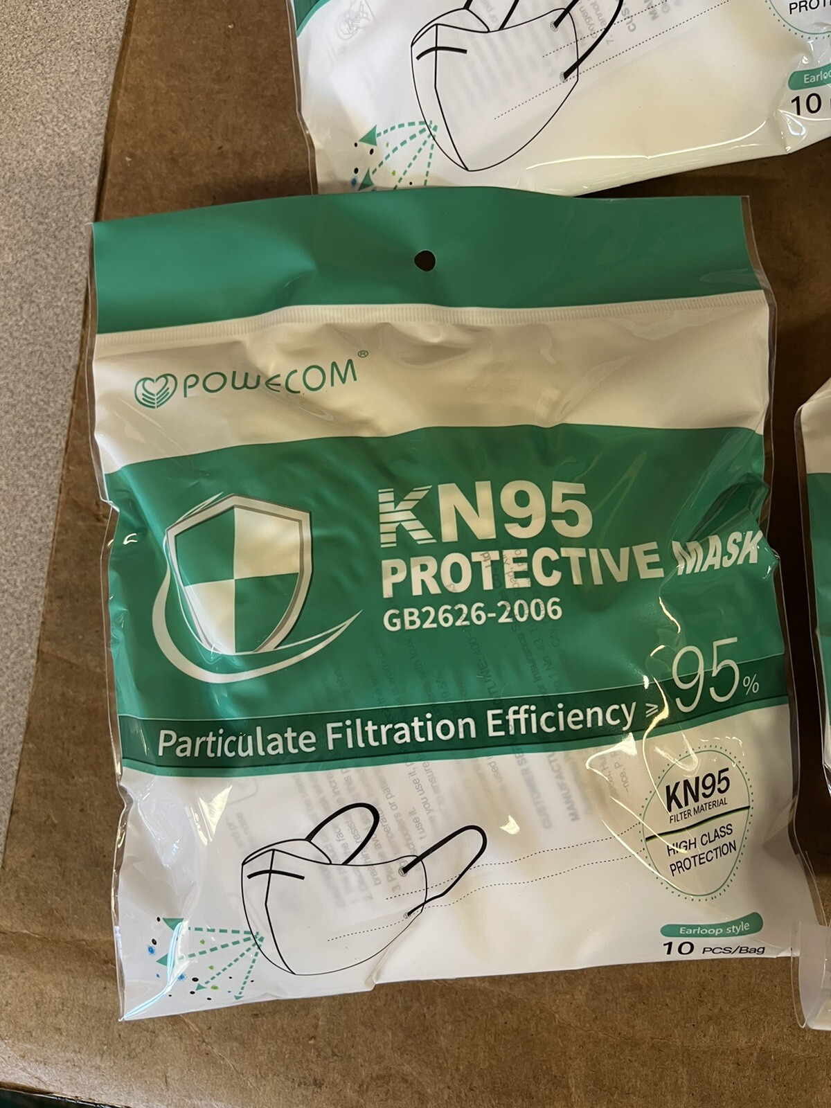 100 Pcs Powecom KN95 Protective Face Mask Respirator GB2626-2019 White F8