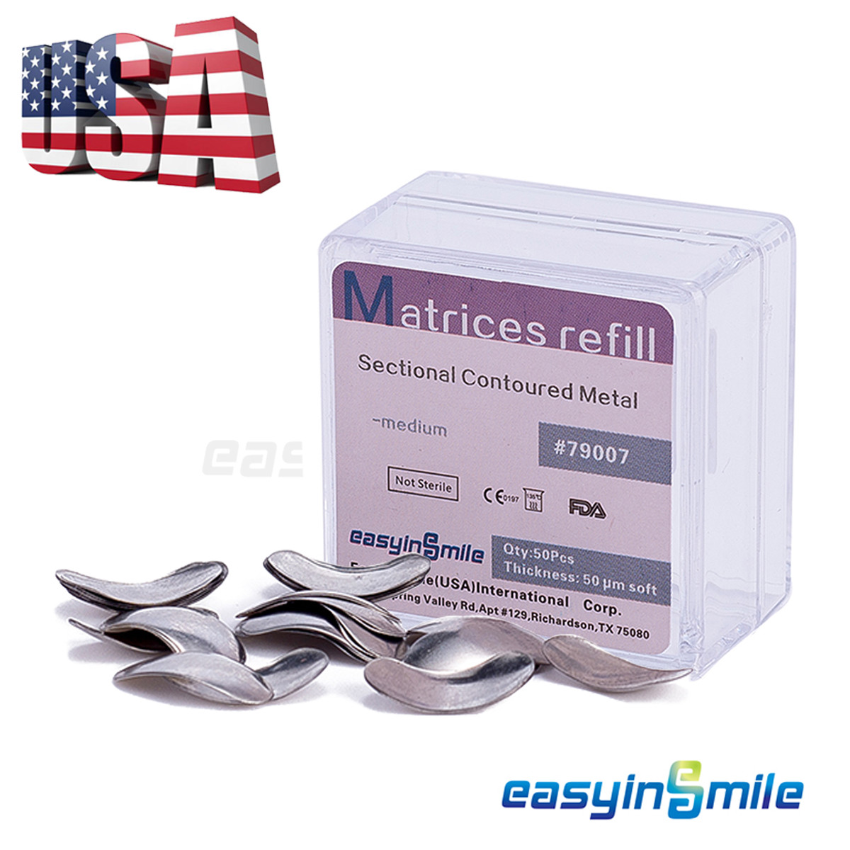 50Pcs Dental Matrices Bands Sectional Contoured Metal Matrix bands soft S/M/L US