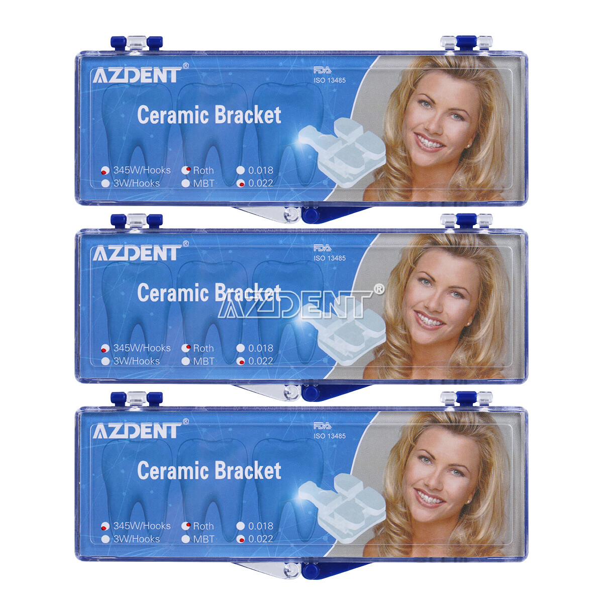 AZDENT Dental Orthodontic Ceramic Bracket Braces Roth MBT 0.022/ 018 Hooks 3 4 5