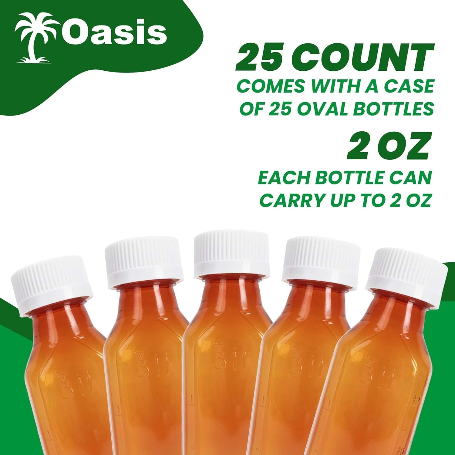 Generic Plastic Amber Oval Liquid Medicine Bottles, 2oz, 25 Count