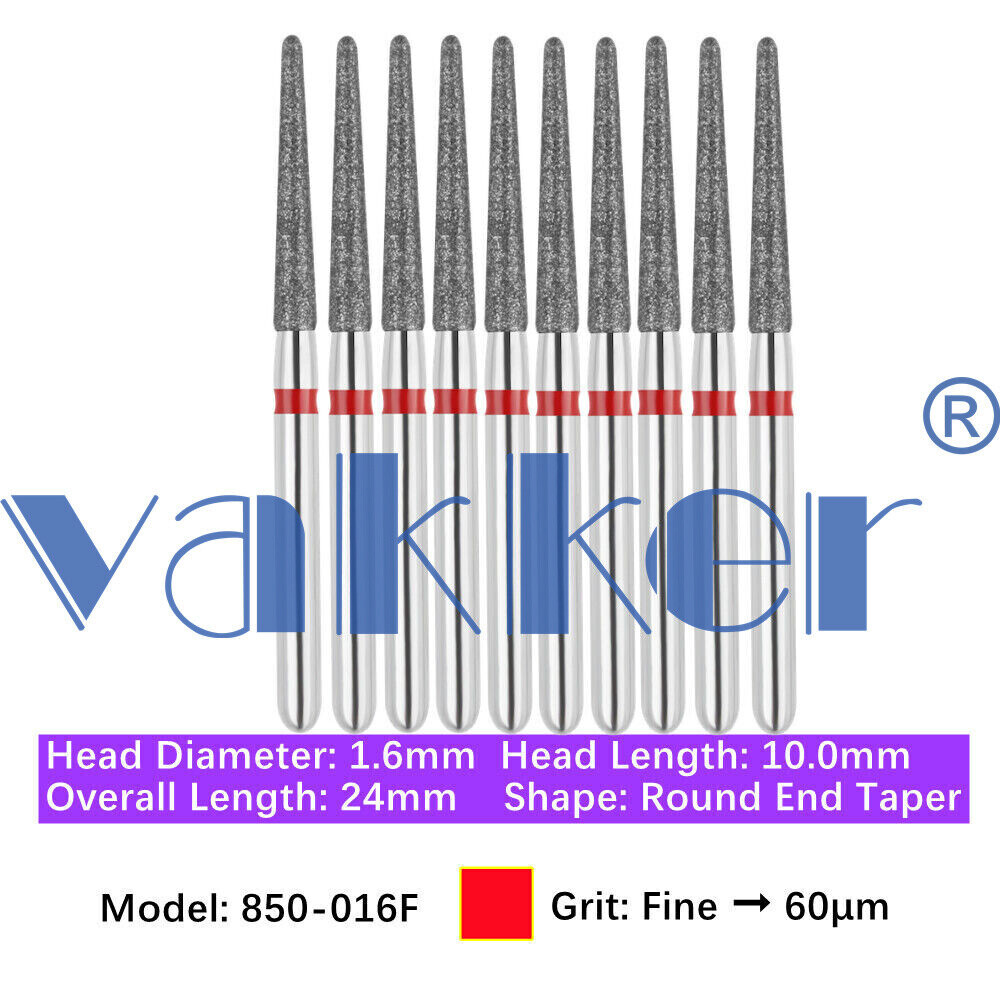 Vakker 10pc Dental Diamond Burs Round Long Round End Taper Diamond Bur