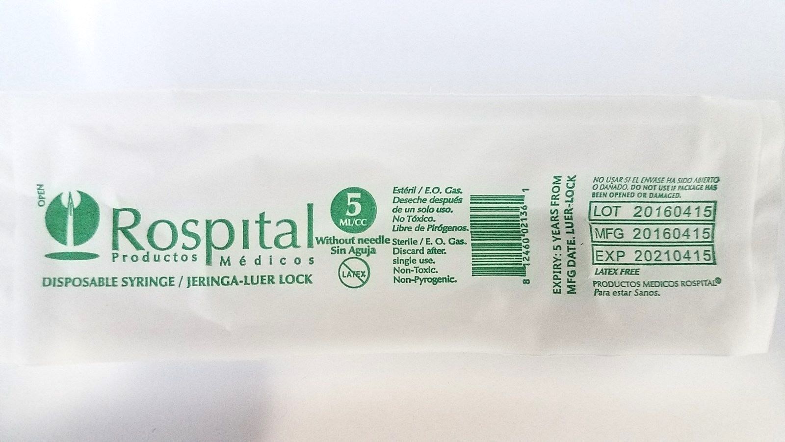 10 5ml Syringe Only with Luer Lock Tip Sterile Disposable Latex Free 5cc NEW