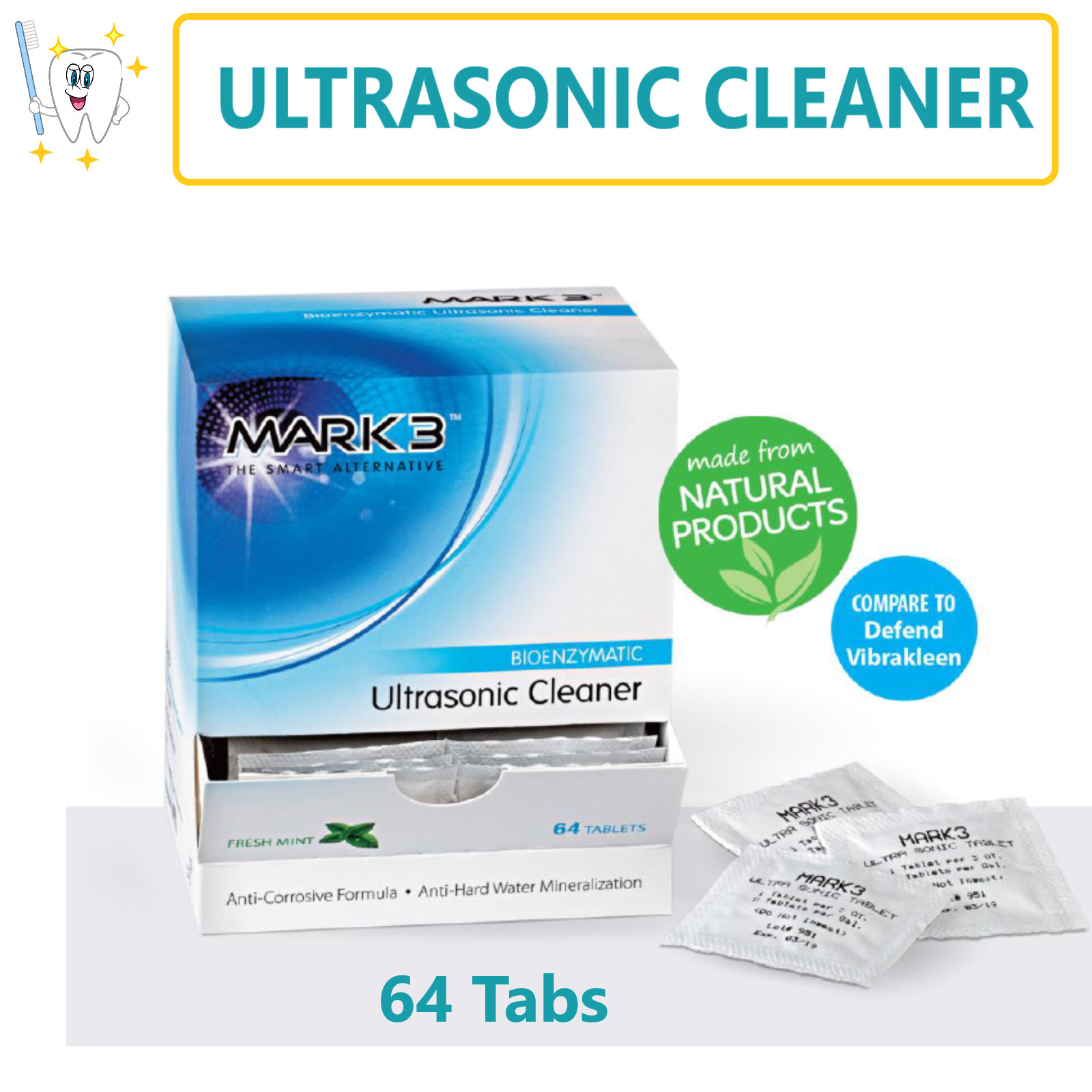 Dental MARK3 ULTRASONIC CLEANER Enzymatic TABLETS BX of 64 Tabs, EXP 10/2026