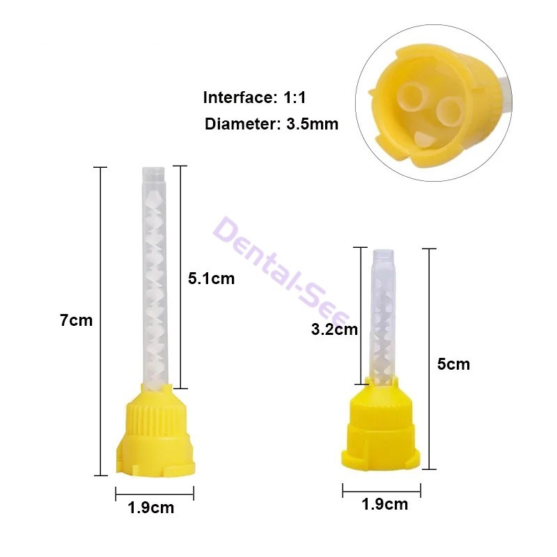 50Pcs/Pack Yellow Dental Impression Mixing Tips Long 7cm/Short 5cm