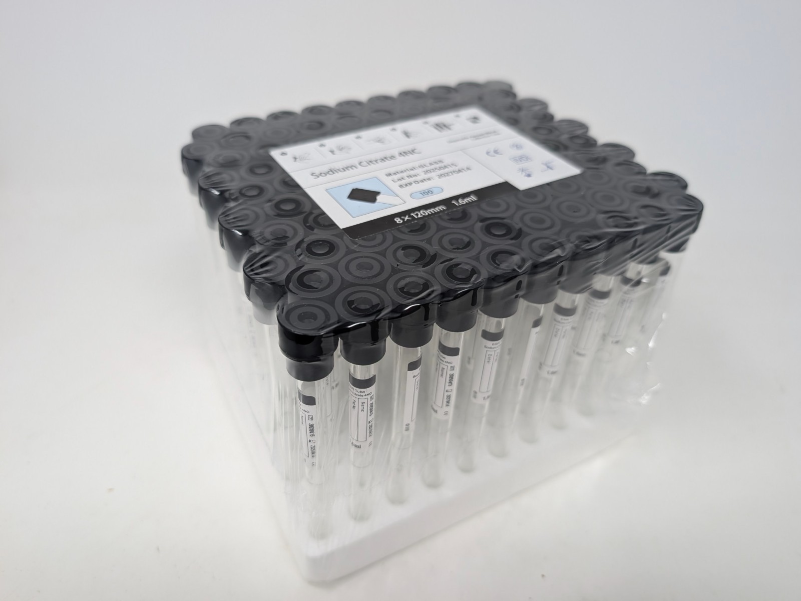 Sodium Citrate 4NC Vacuum Blood Collection Tubes 8×120 mm 1.6 ml Box of 100
