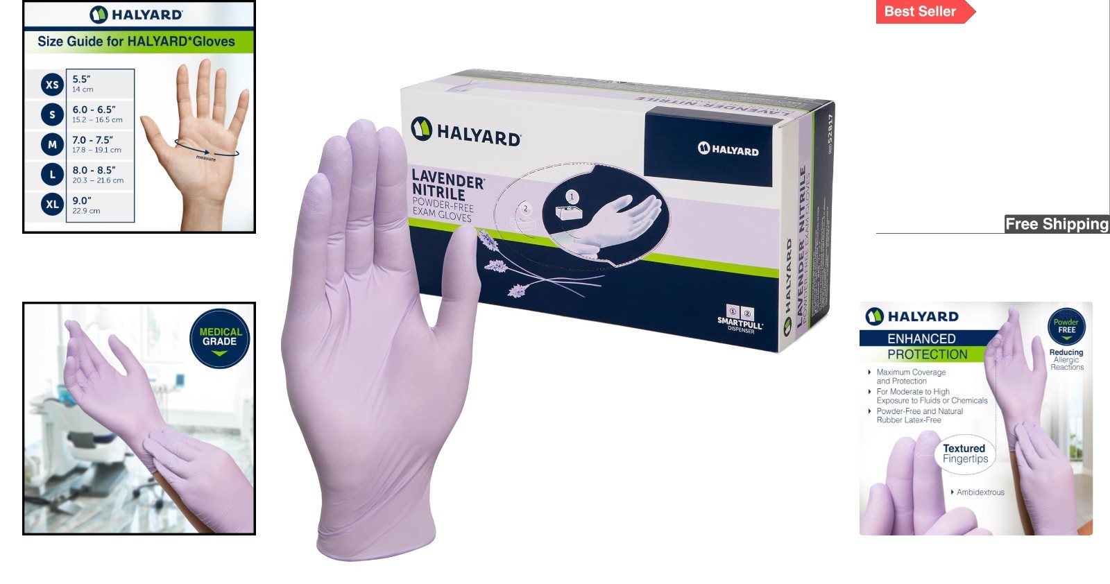 250 Count Lavender Nitrile Exam Gloves, 9.5 Inches – Non-Sterile & Ambidextrous