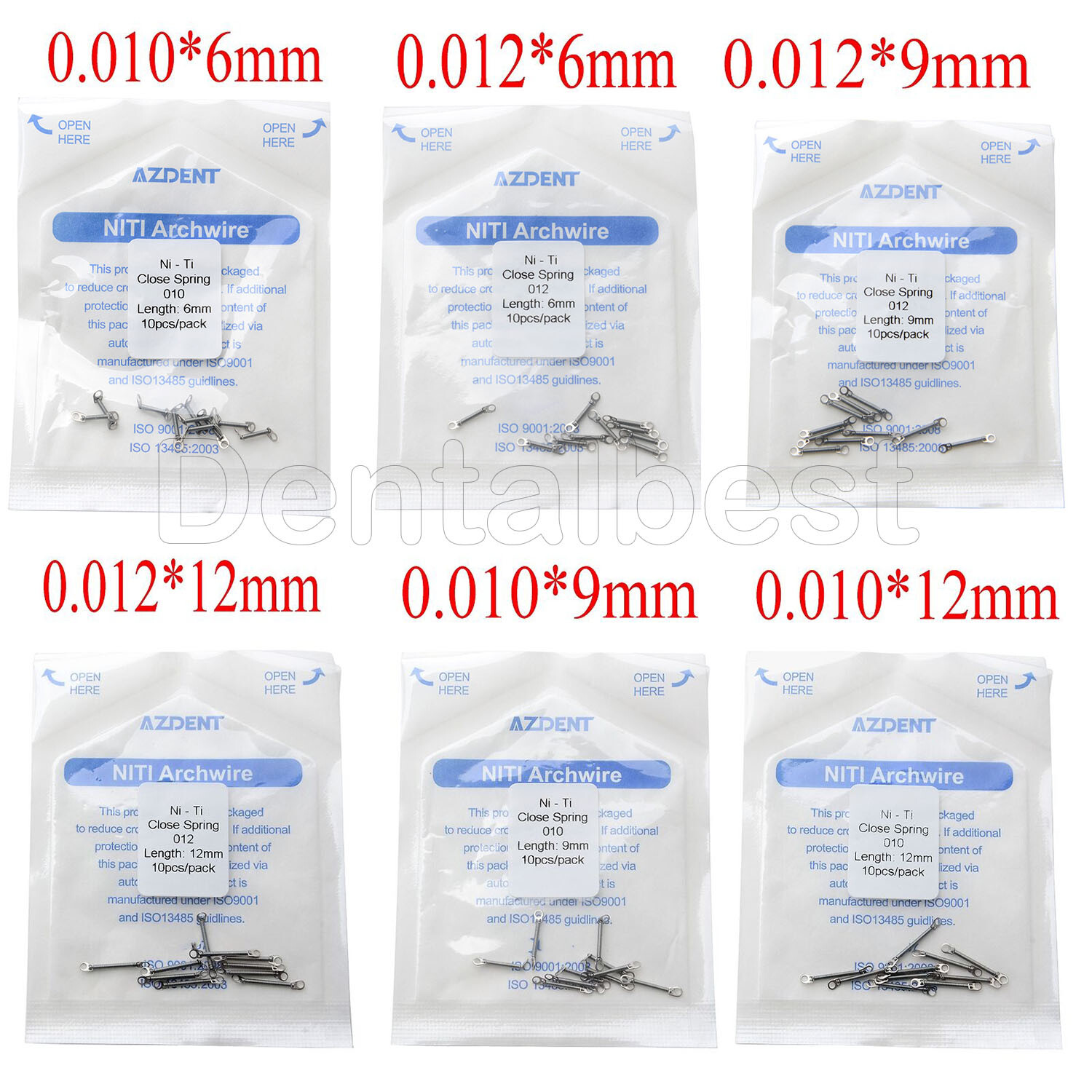 AZDENT Dental Orthodontic Niti Closed Coil Spring Fixed Arch Wires 10pcs/Pack