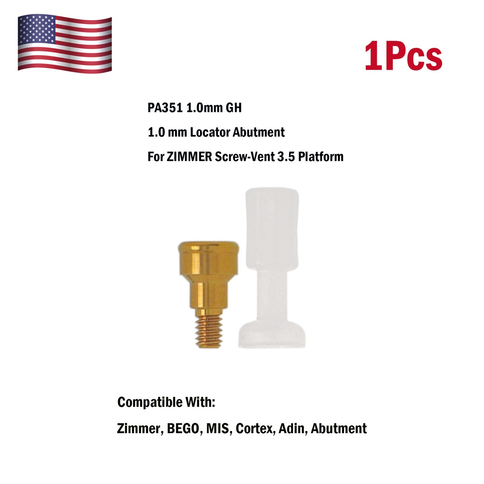 Dental Zest Locator Attachment Abutment for Zimmer ZimVie 3.5mm Implant platform