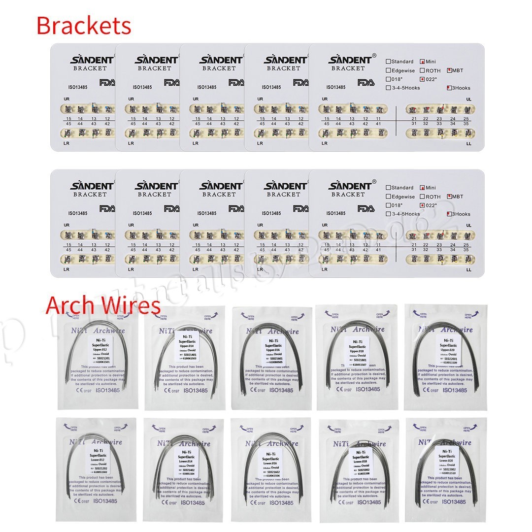 10 packs Dental Ortho Arch Wires Roth/MBT 3/345Hooks Metal Bracket Braces po