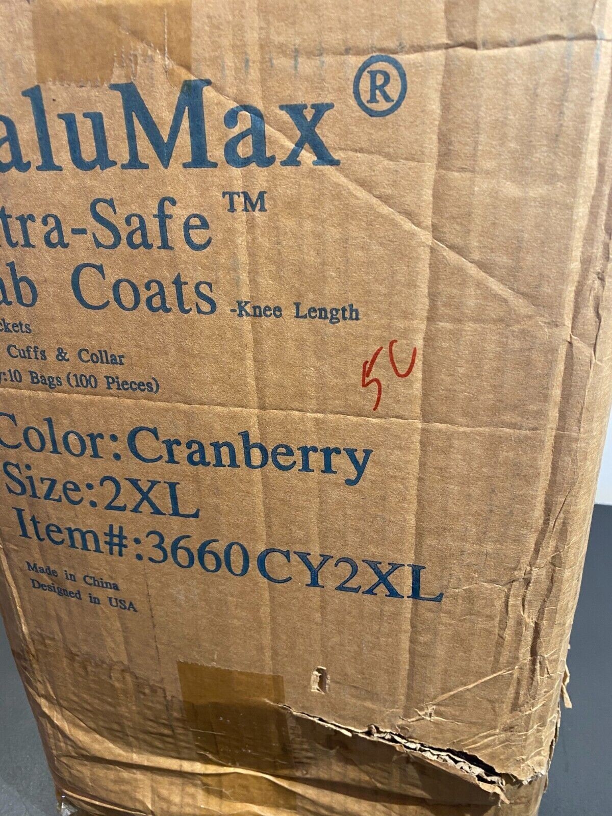 Valumax Extra-Safe Lab Coats 3660CY2XL 10 bags 100 pieces Color Cranberry