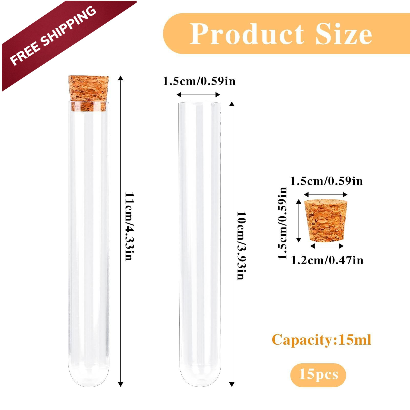 15x100mm (15ml) Plastic Test Tubes with Lids, Clear Vials Seal 15 Pcs