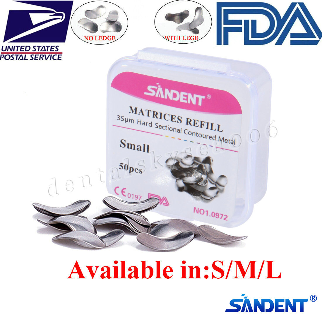 50Pcs Dental Matrices Bands Sectional Contoured Metal Matrix bands S/M/L