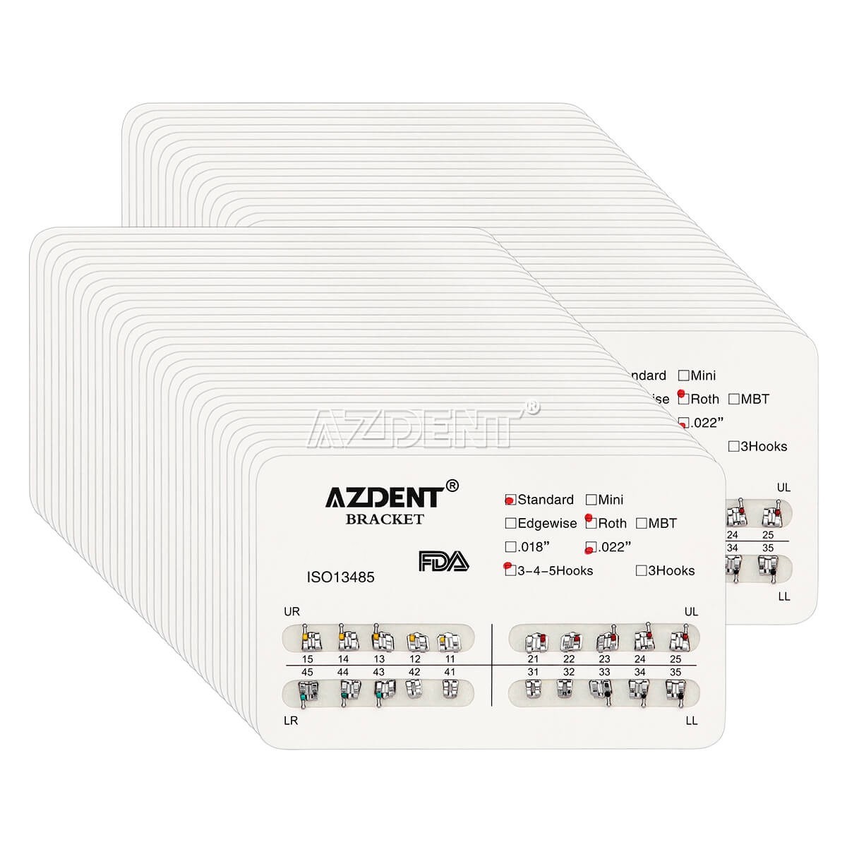 AZDENT Dental Orthodontic Brackets Braces Standard Roth .022 Hooks 3-4-5 FDA