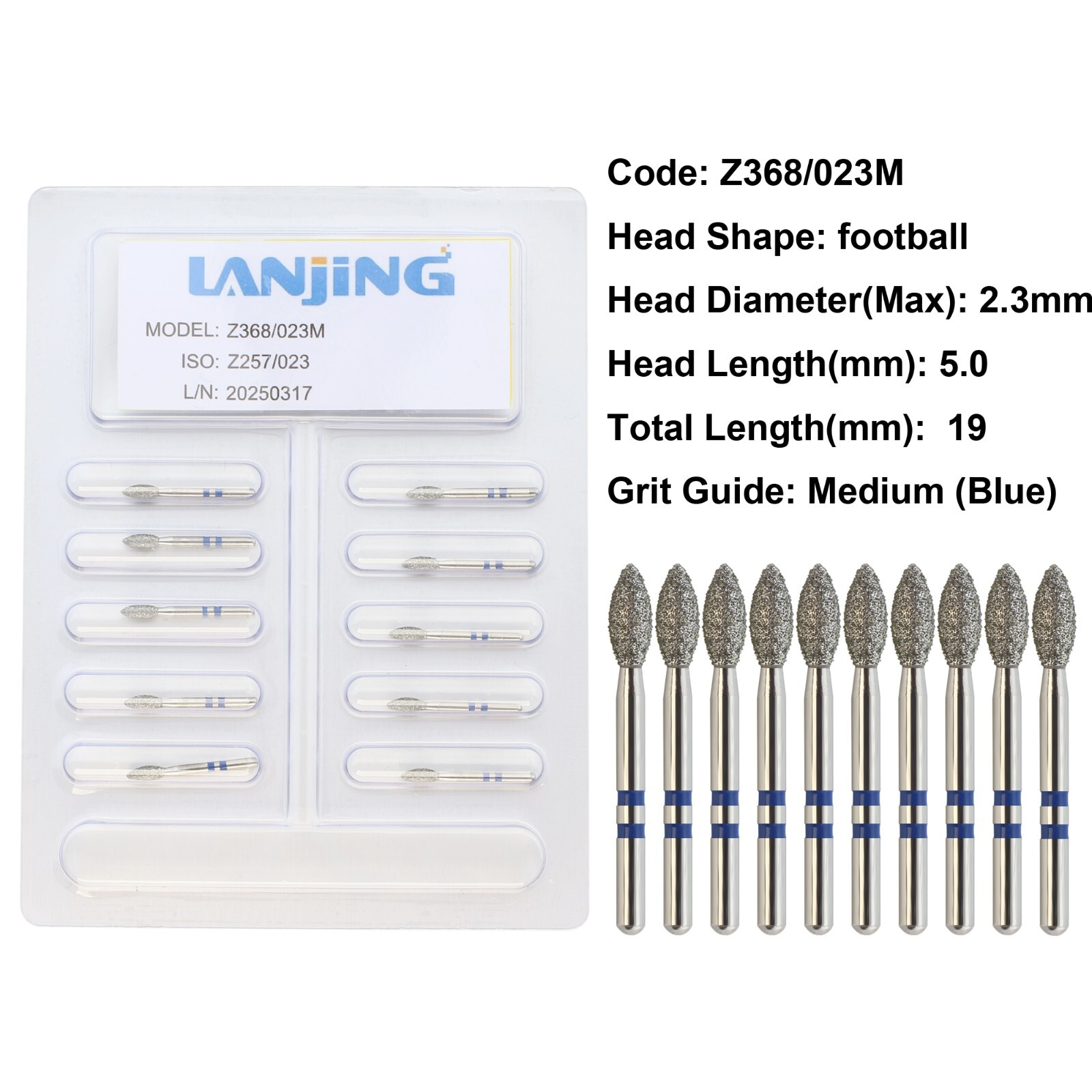 20 Types Zirconia Dental Diamond Burs FG Friction Grip for High Speed Handpiece