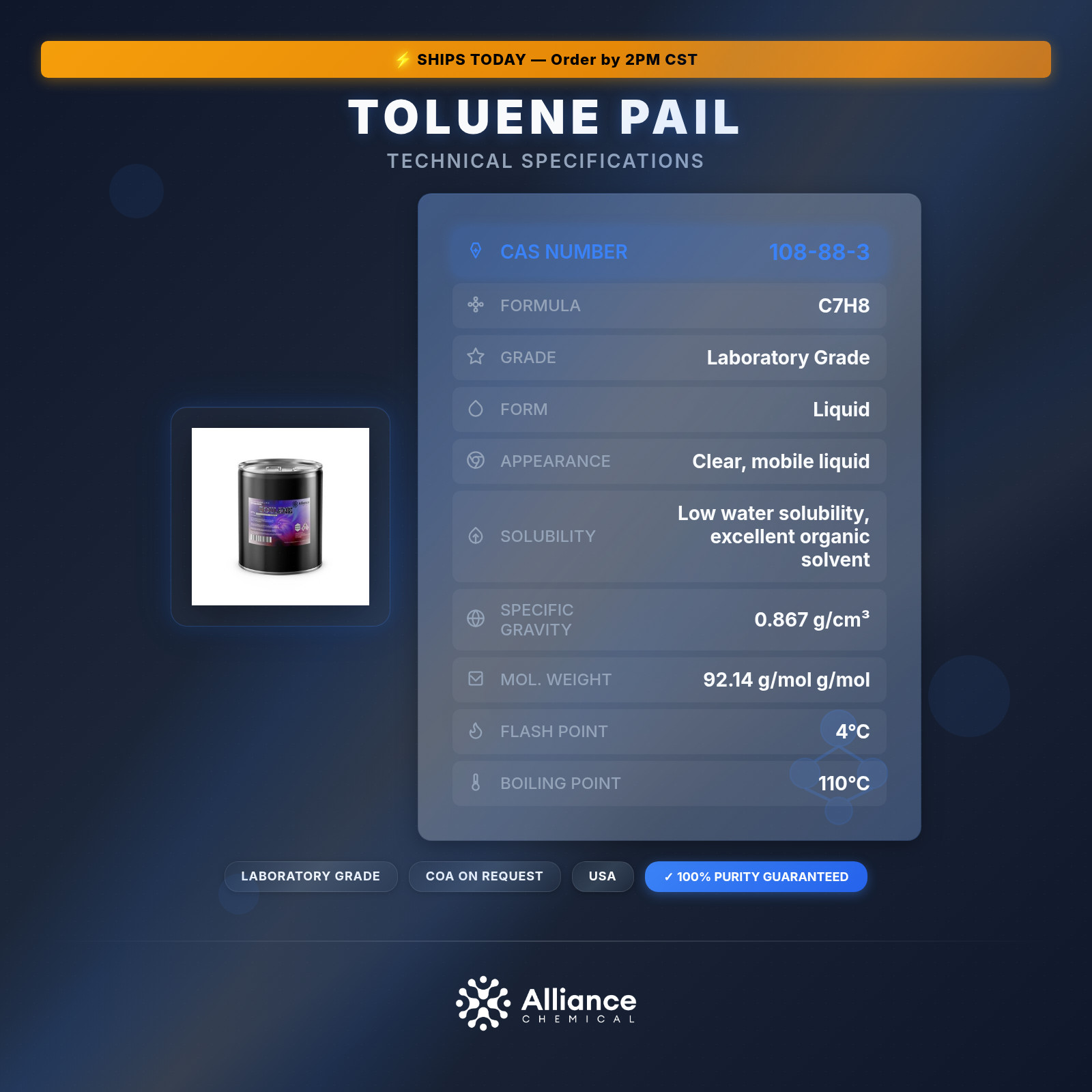 Alliance Chemical – Toluene – 5 Gallon