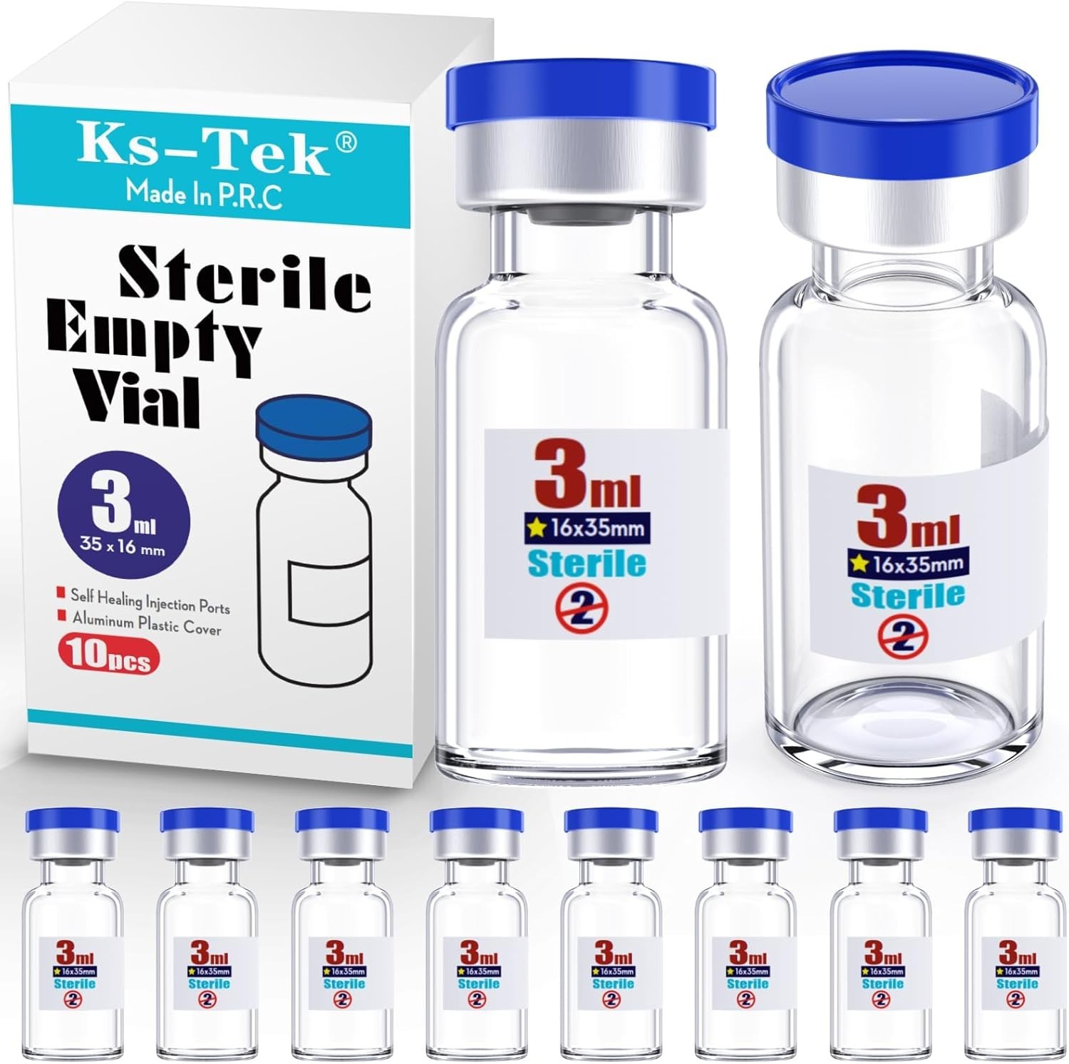 Sterile Glass Vials 3ml with Injection Port Flip Cap 10pcs Medical Vial