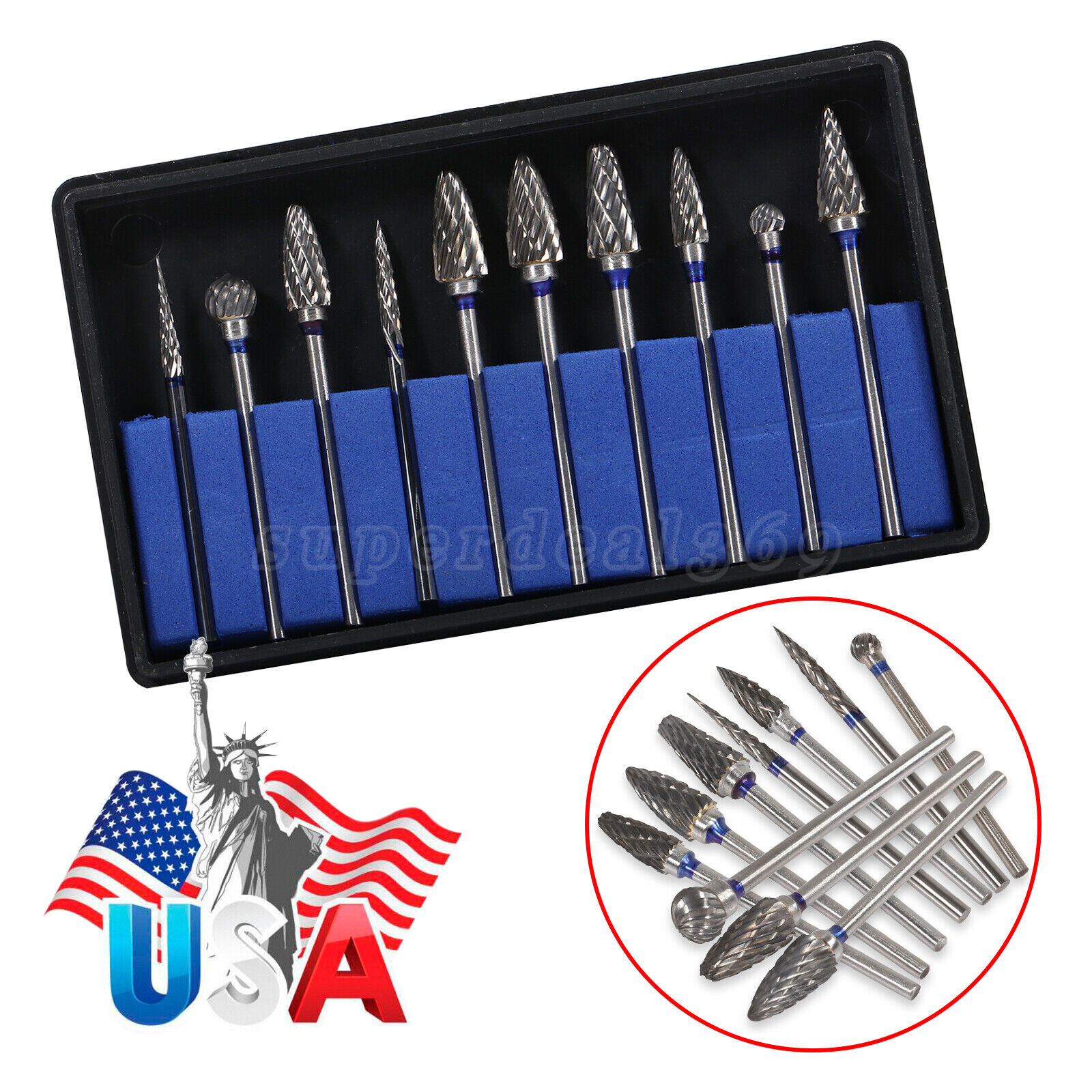 10x Dental Burs Acrylic Polisher Drills Burrs Tungsten Carbide Steel 2.35*6mm