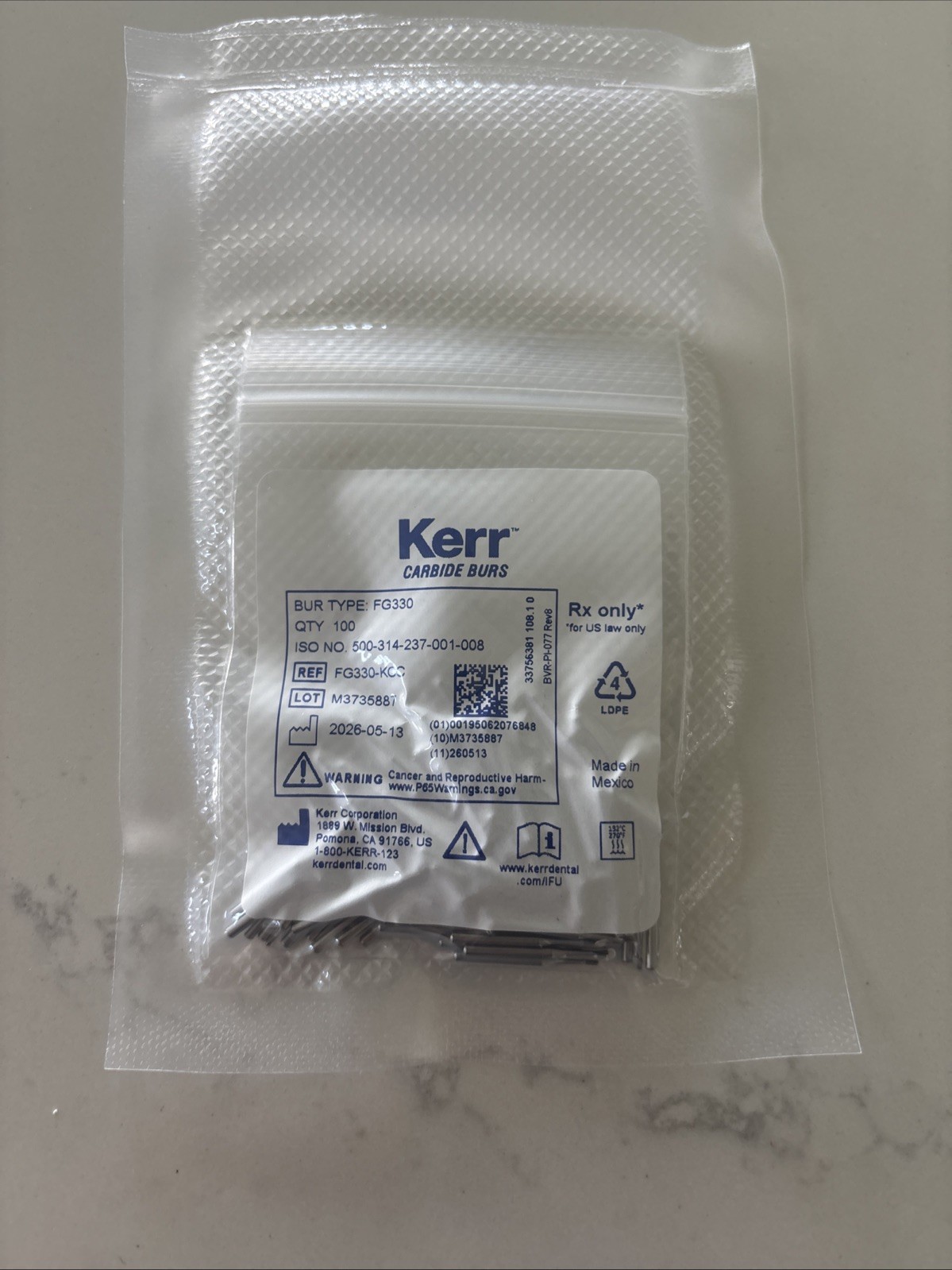 Kerr FG330 Clinic Pack 100 Carbide Burs