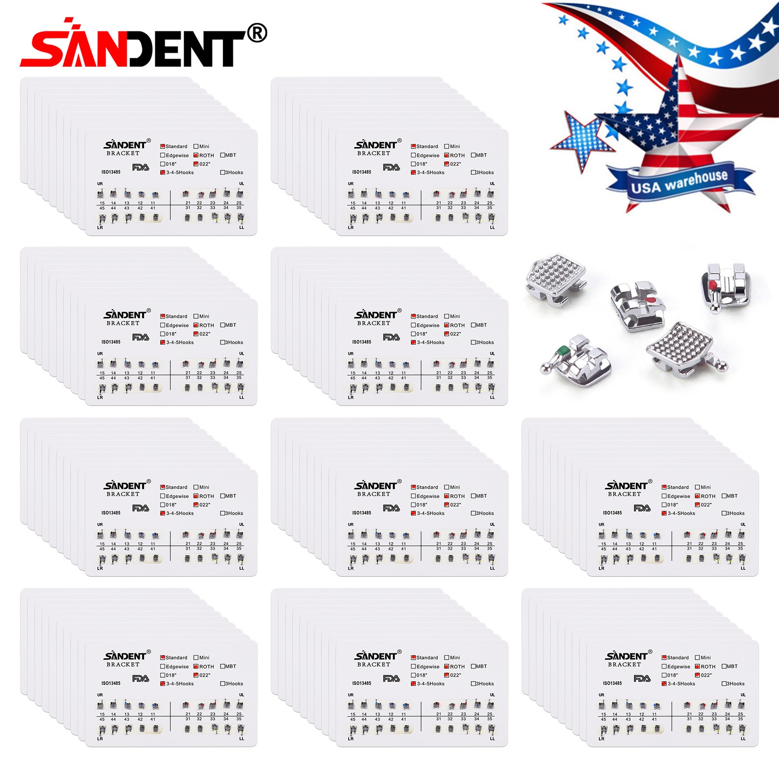 Dental Orthodontics Brackets Brace Standard Roth.022 Slot 345Hooks 20pcs/pack DL