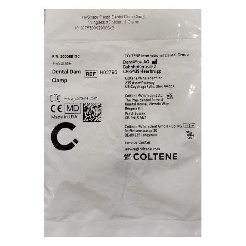 *1-Pack* Coltene HySolate Fiesta Dental Dam Clamp #3 Wingless Small Molar H02796