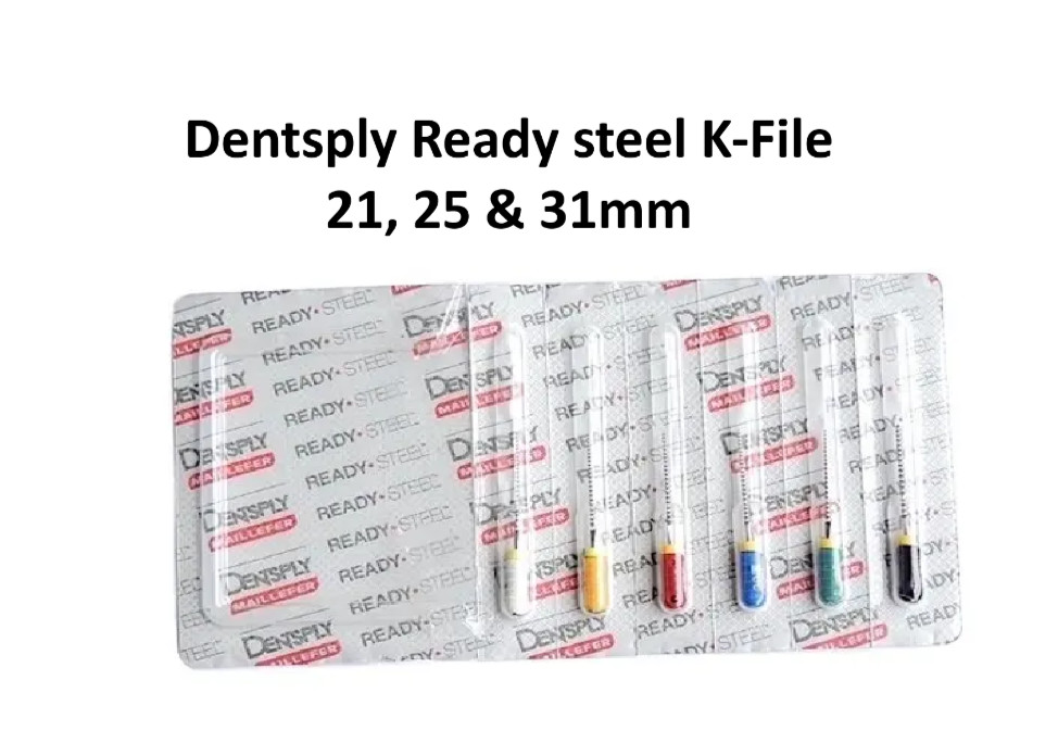 DENTSPLY Ready Steel K-File stainless steel endodontic 21, 25, 31mm 24 Files/Box