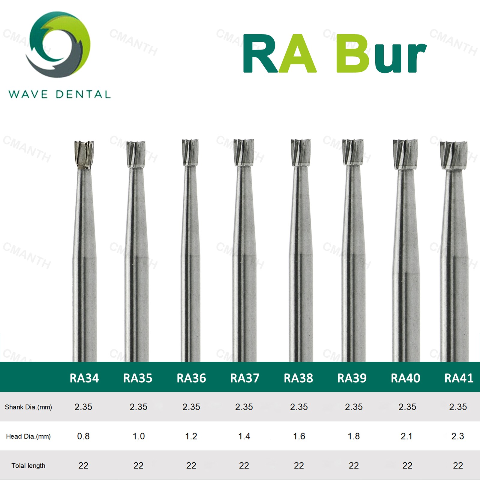 WAVE Dental Inverted Cone Bur Tungsten Carbide Burs RA For Low Speed Dia.2.35mm