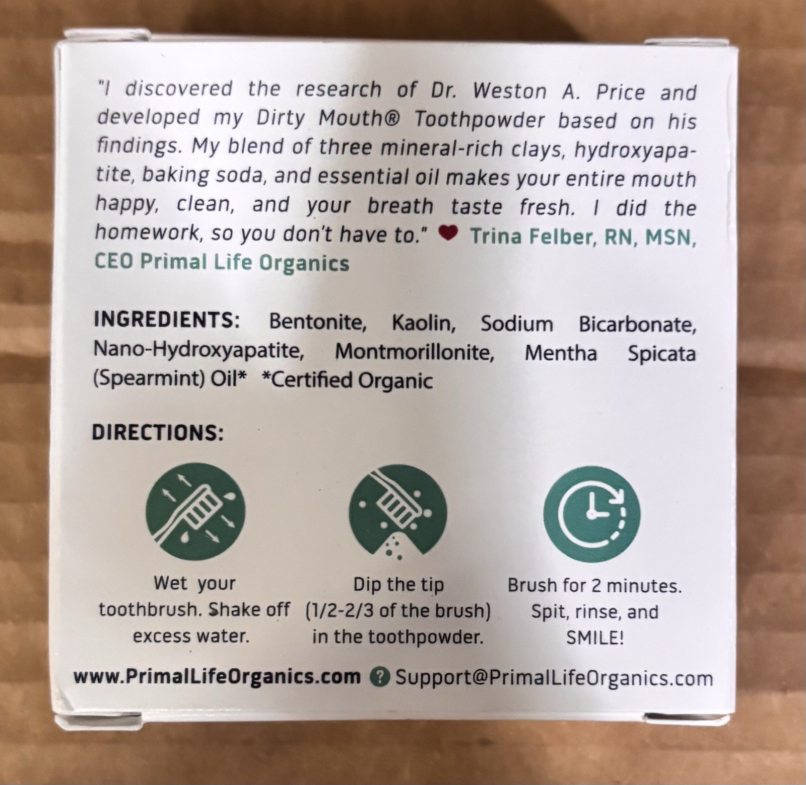 Primal Life Premium Dirty Mouth Powdered Mineral Toothpaste Sparkl Spearmint 1oz