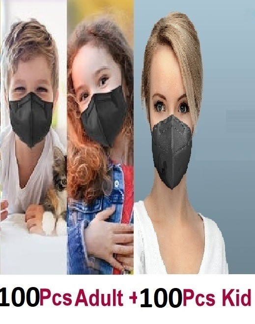 100 Black KN95 Adult Face Mask + 100 Childs KN95 Face Mask 5 Layer CE Approval