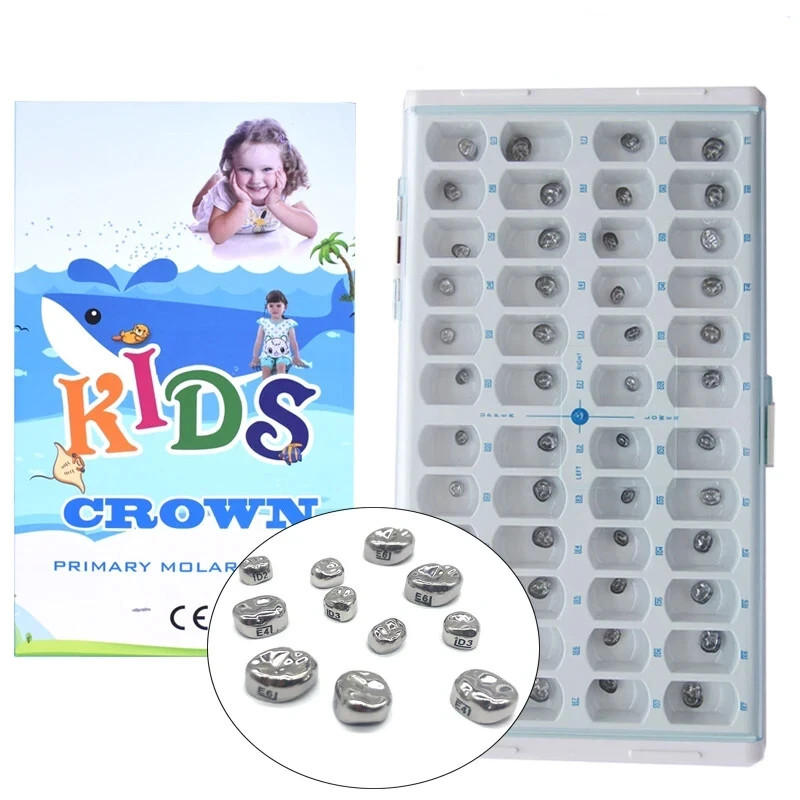 48 Dental Kids Primary Molar Crowns Stainless Steel Pediatric crown 48 Sizes USA