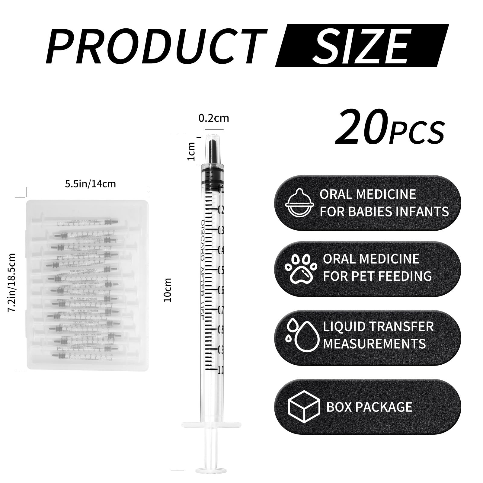 20 Pack 1ml Syringe for Liquid, 1cc Syringes-20pcs, Syringes-20pcs