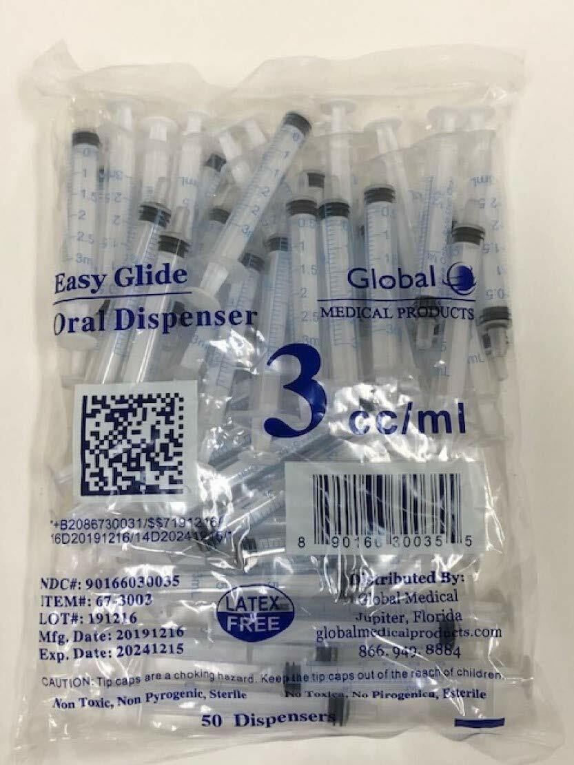 Global Medical Products 3cc/ml Oral Syringe Clear with Tip Cap 305220 – 50