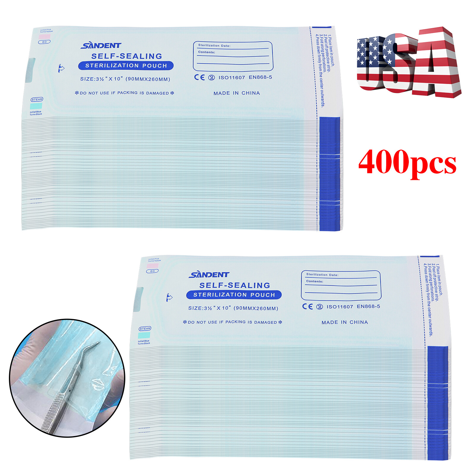400 3.5″x10″ Self-ing Sterilization Pouch Sterilizer Bag Autoclave to
