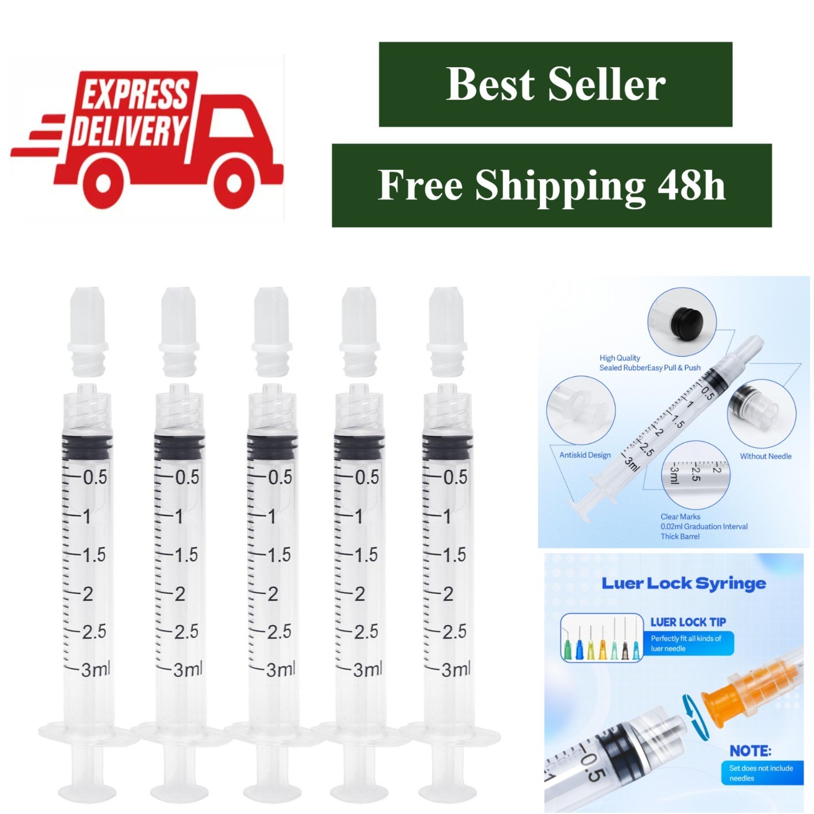3ml Luer Lock Syringes Without Needles – 30 Pack, Disposable, Sterile