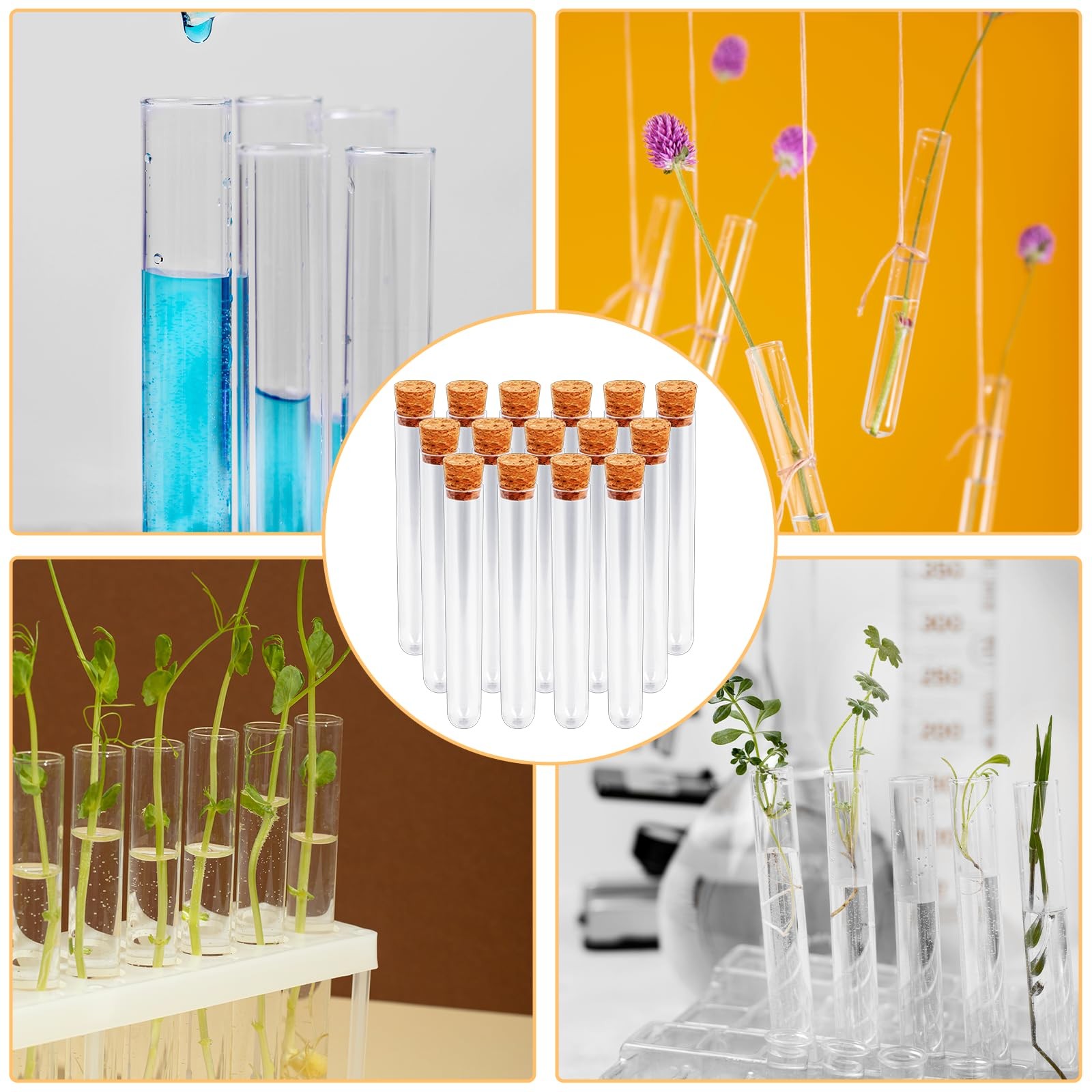 15x100mm (15ml) Plastic Test Tubes with Lids, Clear Vials with Seal Cap Conta…