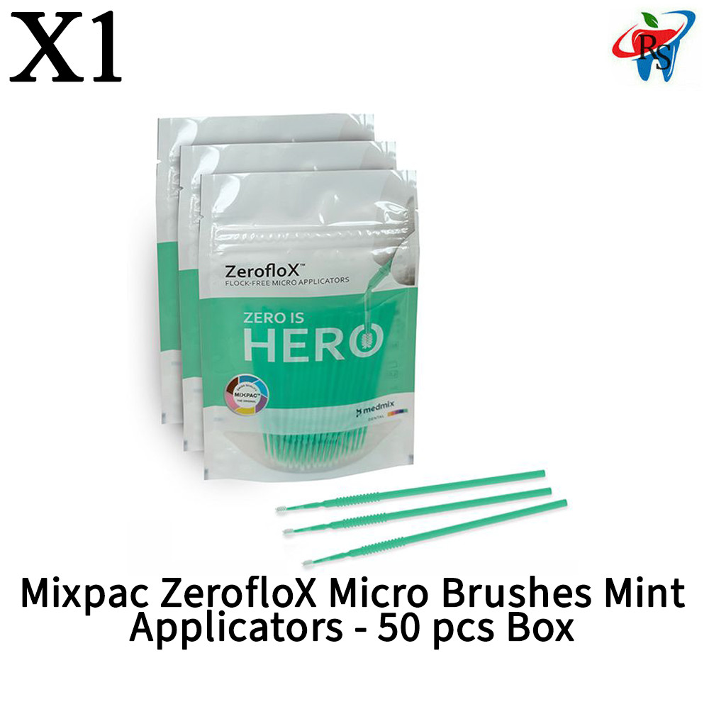 x1 Dental Mixpac ZerofloX Micro Flexible Brushes Mint Applicators 50 pcs Box